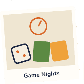 Game nights illustration — dice and game pieces